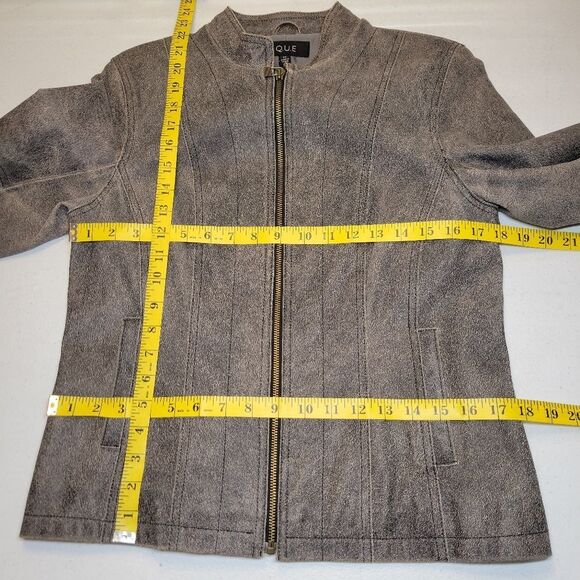 QUE Women's Gray Leather Moto Bikercore Jacket Women's Medium - Picture 10 of 15